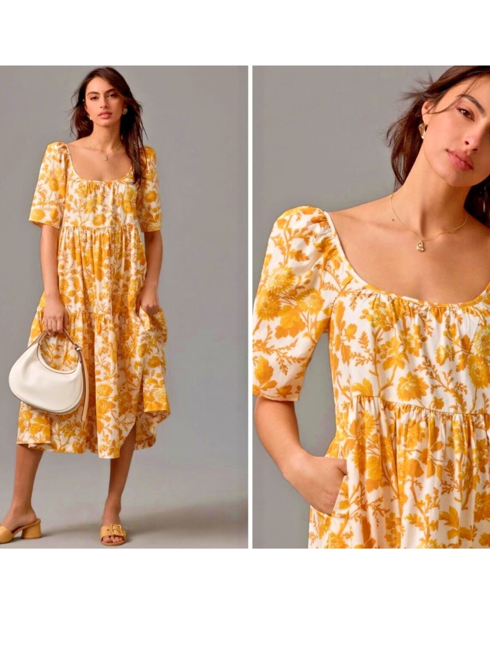 Anthro Tiered Cotton Poplin Puff Sleeve Dress